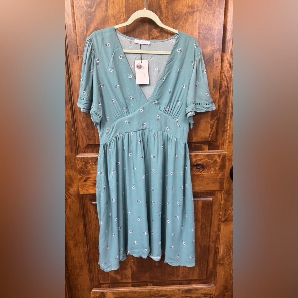 Teal Floral Midi Dress